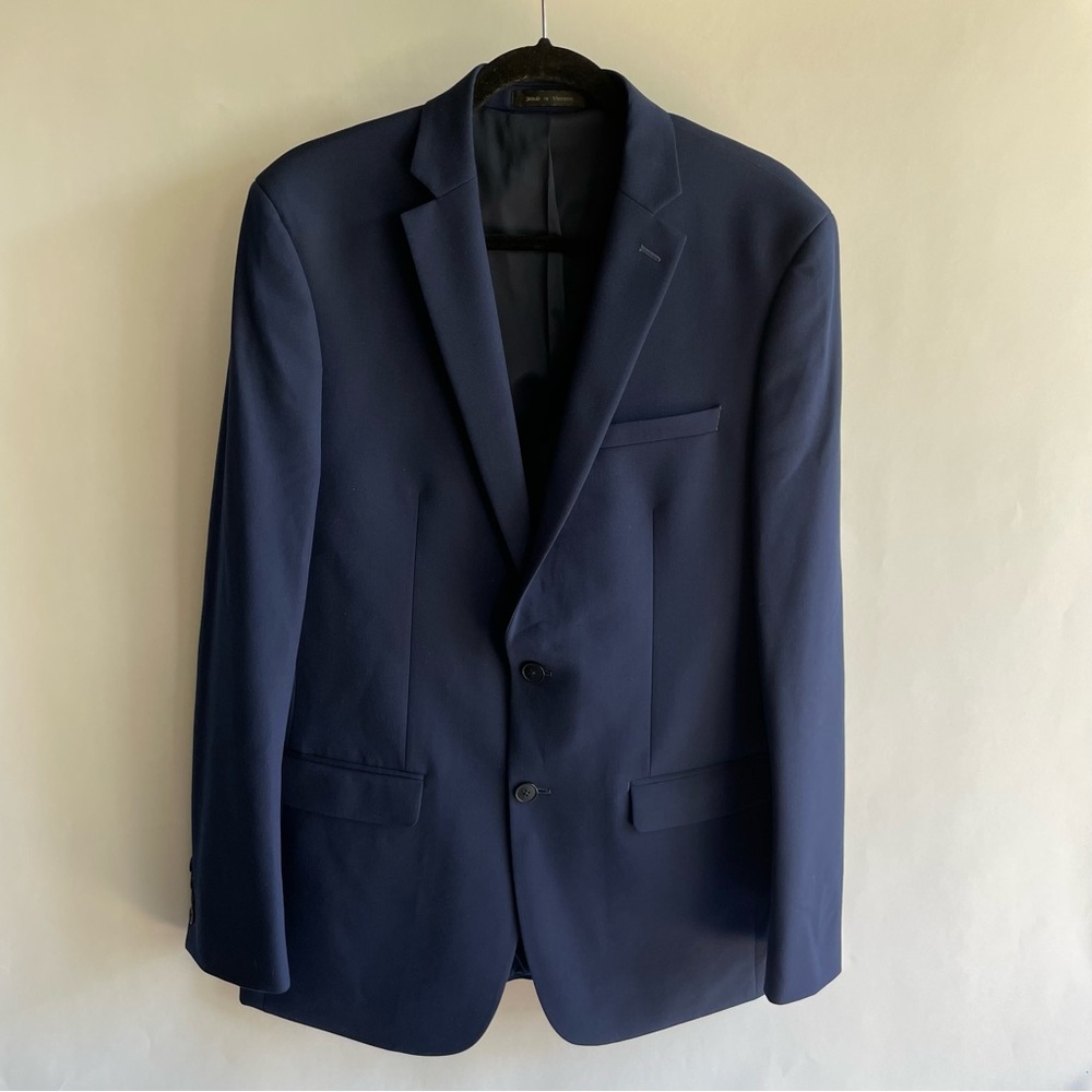 Van Heusen flex blazer sport coat jacket navy blue sz 42L mens suit euc